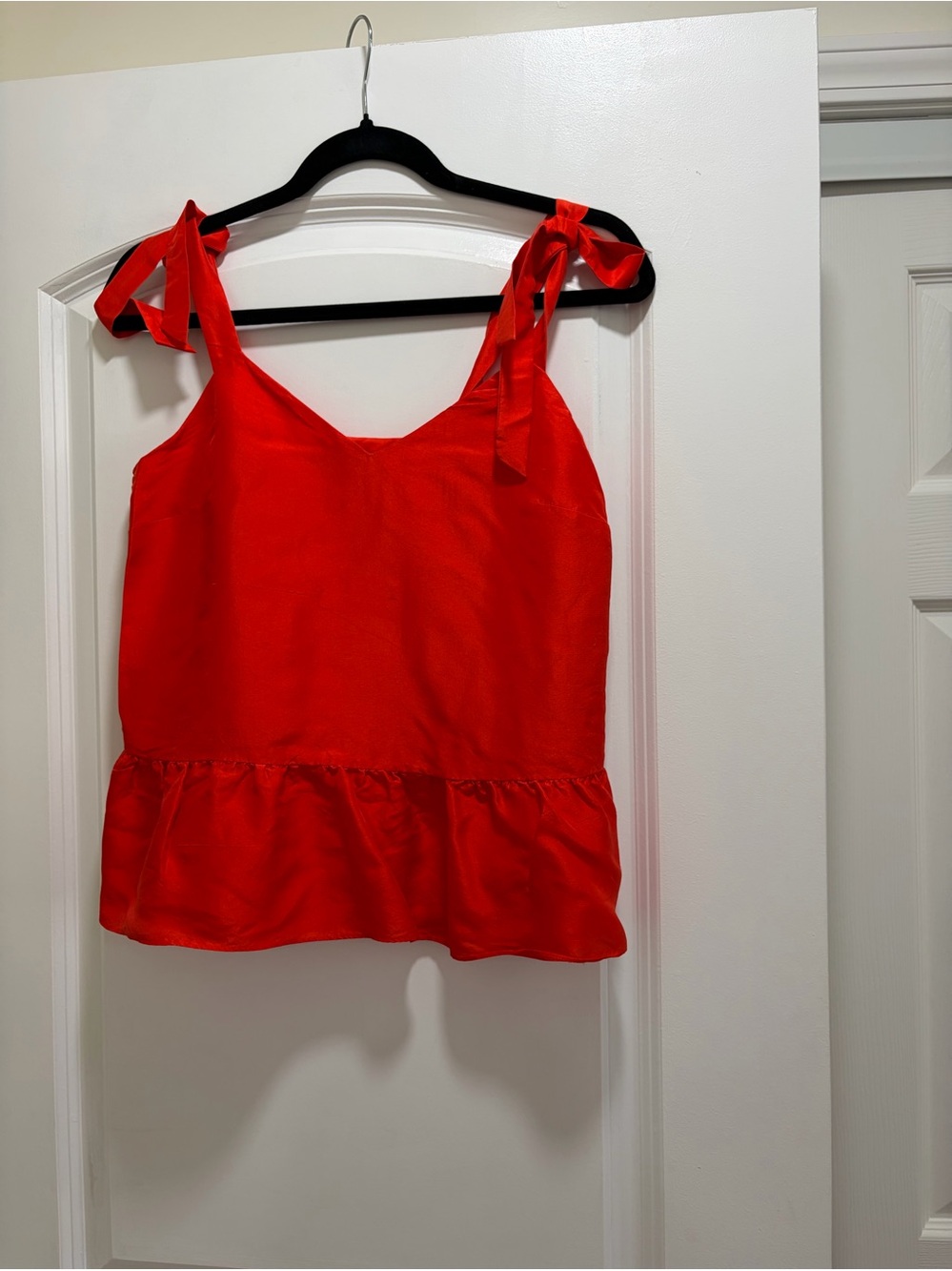 J. Crew Silk Tie-Shoulder Peplum Top - Size 00 - Bright Orange